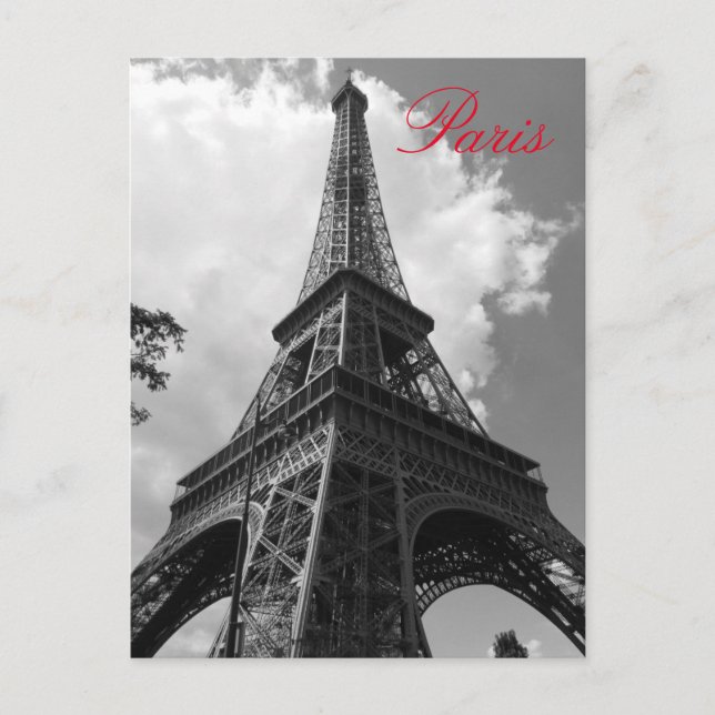 Black & White Eiffel Tower in Paris Postcard (Front)