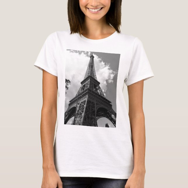 Black & White Eiffel Tower in Paris T-Shirt (Front)