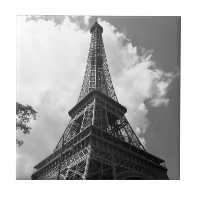 Black & White Eiffel Tower in Paris - Travel Photo Tile (Front)