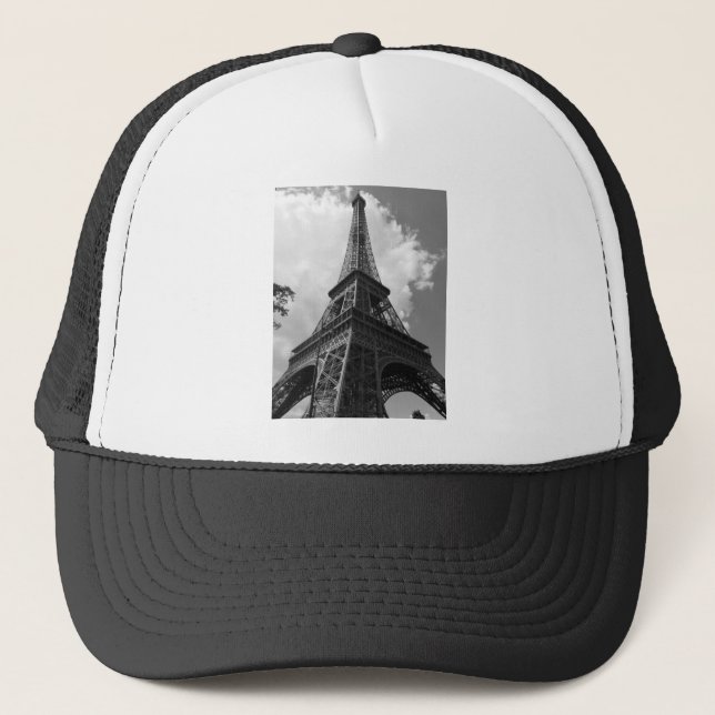 Black & White Eiffel Tower in Paris Trucker Hat (Front)