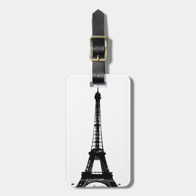 Black & White Eiffel Tower Luggage Tag (Front Vertical)