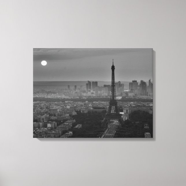 Black & White Eiffel Tower Paris City Panorama Canvas Print (Front)