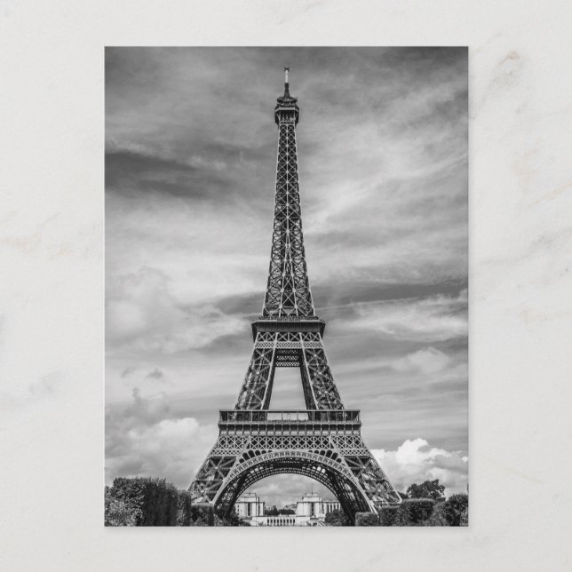 Black & White Eiffel Tower Paris City Postcard (Front)
