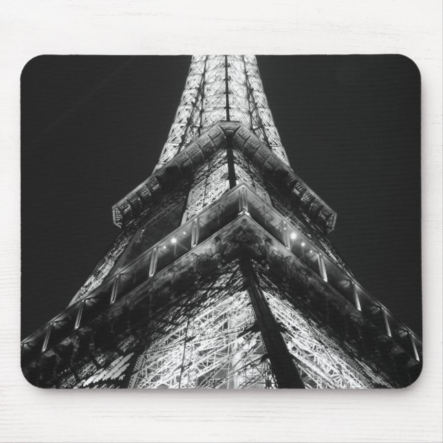 Black White Eiffel Tower Paris Europe Travel Mouse Pad (Front)