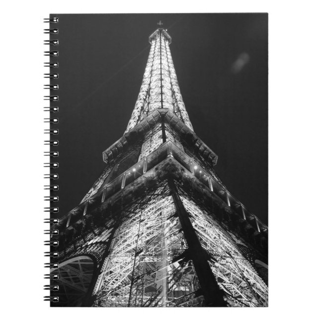 Black White Eiffel Tower Paris Europe Travel Notebook (Front)
