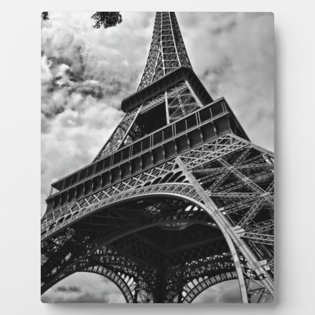 Black White Eiffel Tower Paris Europe Travel Plaque (Front)