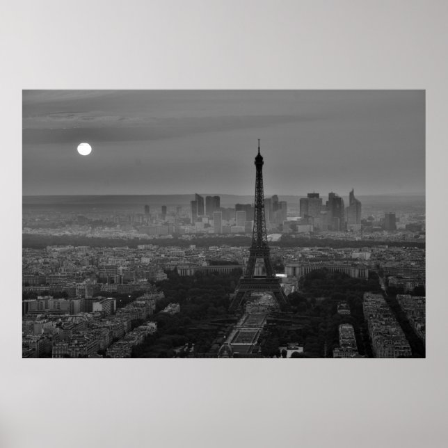 Black White Eiffel Tower Paris Europe Travel Poster (Front)