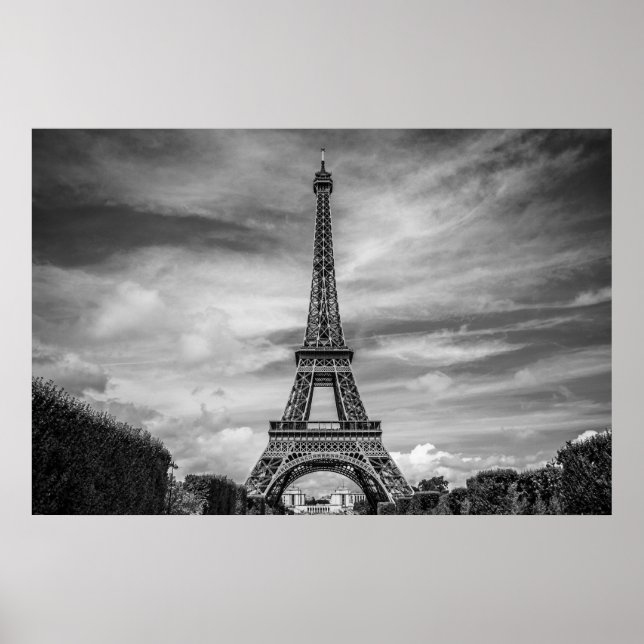 Black White Eiffel Tower Paris Europe Travel Poster (Front)