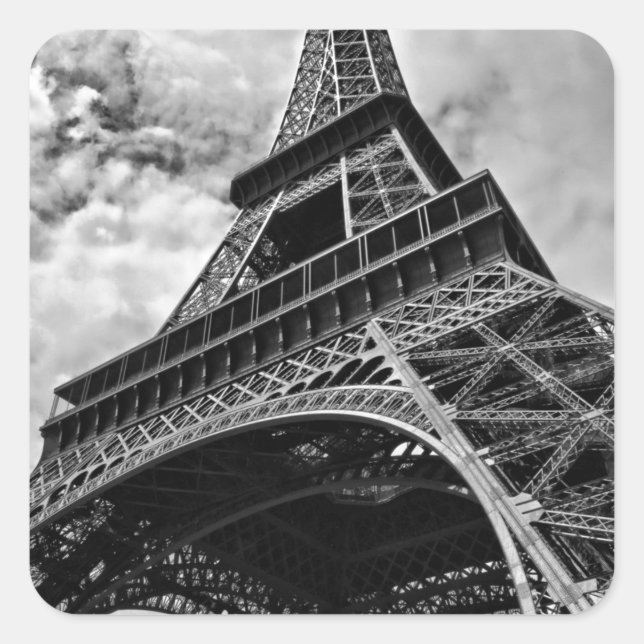Black White Eiffel Tower Paris Europe Travel Square Sticker (Front)