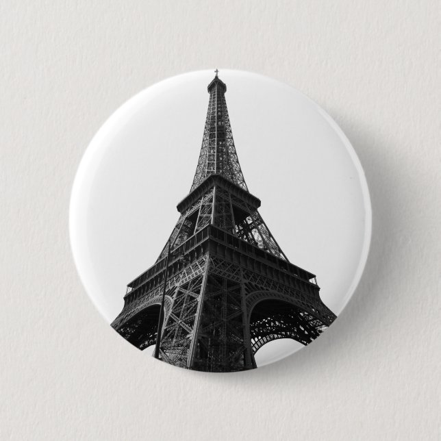 Black & White Eiffel Tower Paris European Travel 2 Inch Round Button (Front)