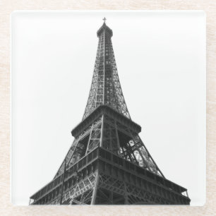 Black & White Eiffel Tower Paris European Travel Glass Coaster