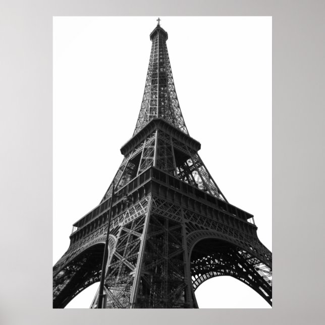 Black & White Eiffel Tower Paris European Travel Poster (Front)