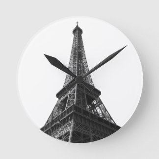 Black & White Eiffel Tower Paris European Travel Round Clock