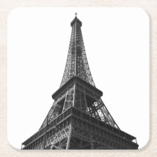Black & White Eiffel Tower Paris European Travel Square Paper Coaster