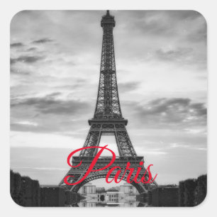 Black White Eiffel Tower Paris European Travel Square Sticker