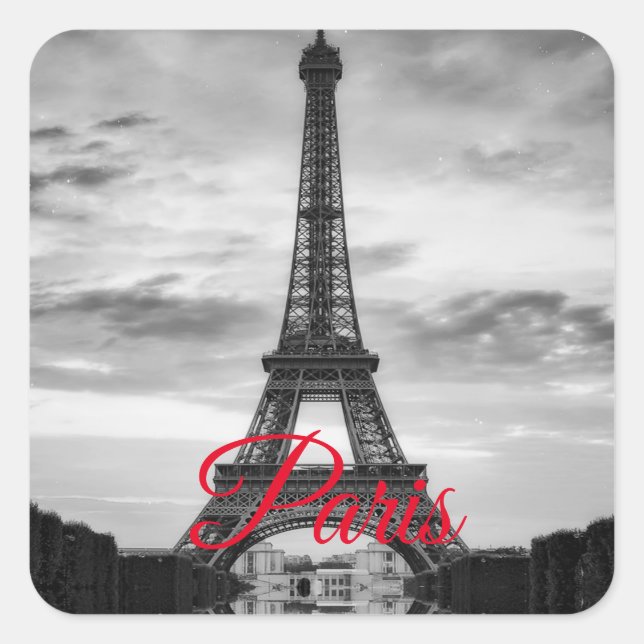 Black White Eiffel Tower Paris European Travel Square Sticker (Front)