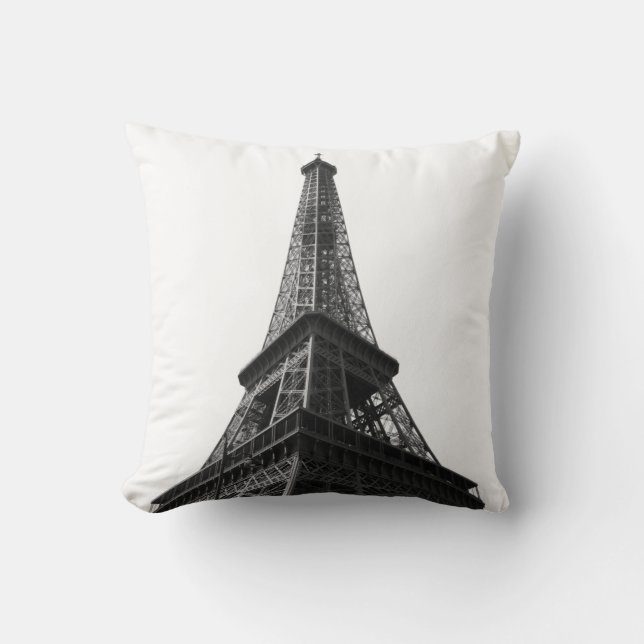 Black & White Eiffel Tower Paris European Travel Throw Pillow (Front)