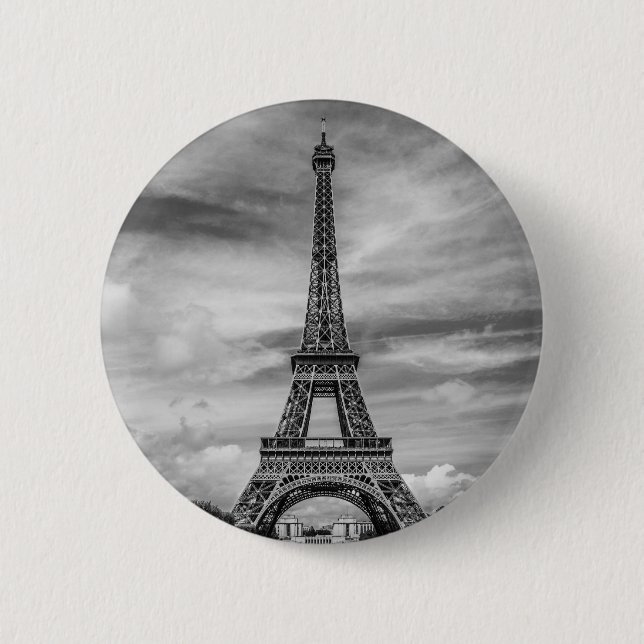 Black & White Eiffel Tower Paris France 2 Inch Round Button (Front)