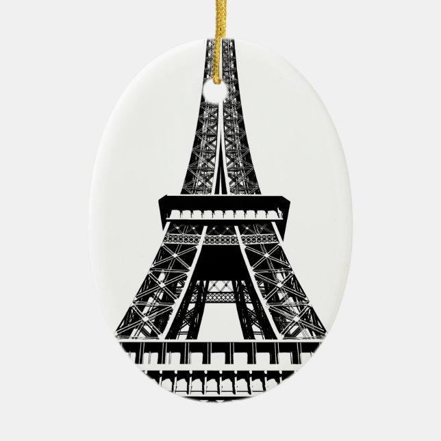 Black white Eiffel Tower Paris France Art Artwork Ceramic Ornament (Front)