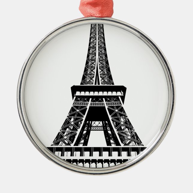Black white Eiffel Tower Paris France Art Artwork Metal Ornament (Front)