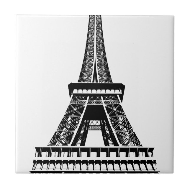 Black white Eiffel Tower Paris France Art Artwork Tile (Front)