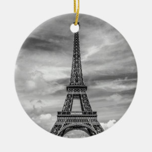 Black & White Eiffel Tower Paris France Ceramic Ornament