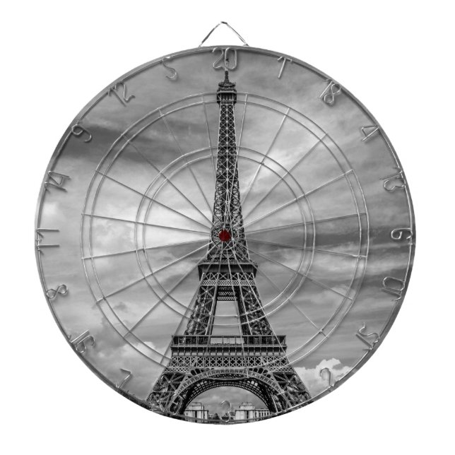 Black & White Eiffel Tower Paris France Dartboard (Front)