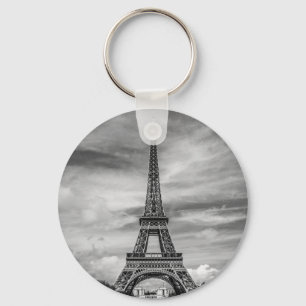 Black & White Eiffel Tower Paris France Keychain