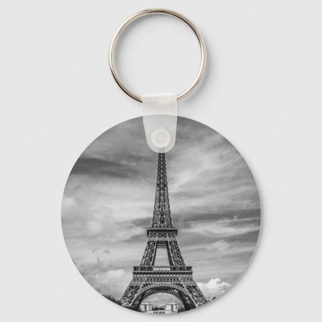 Black & White Eiffel Tower Paris France Keychain (Front)