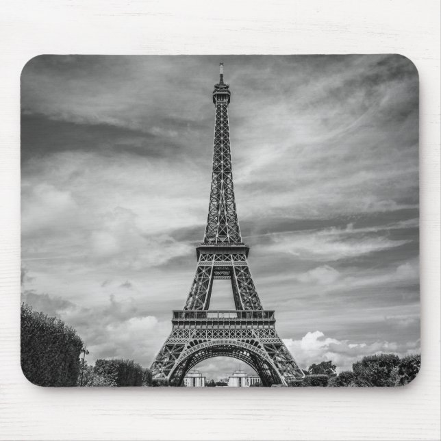 Black & White Eiffel Tower Paris France Mouse Pad (Front)