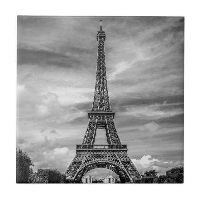 Black & White Eiffel Tower Paris France Tile (Front)