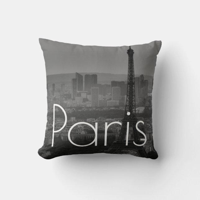 Black White Eiffel Tower Paris France Travel Throw Pillow (Front)