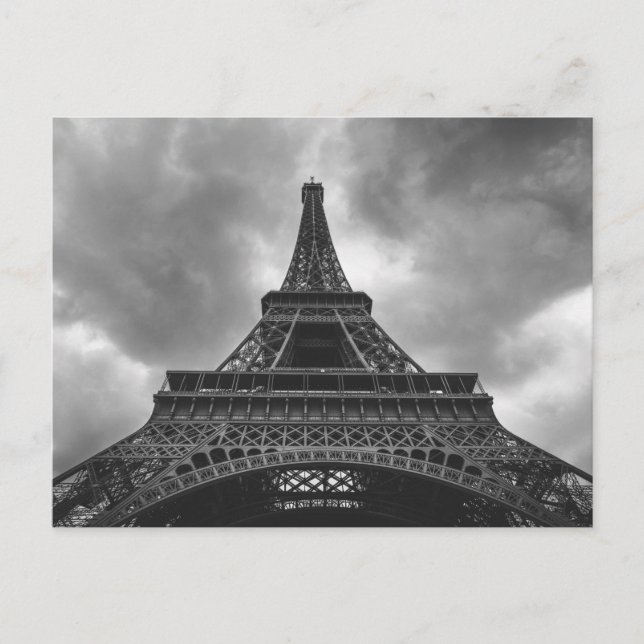 Black & White Eiffel Tower Paris French Travel Postcard (Front)