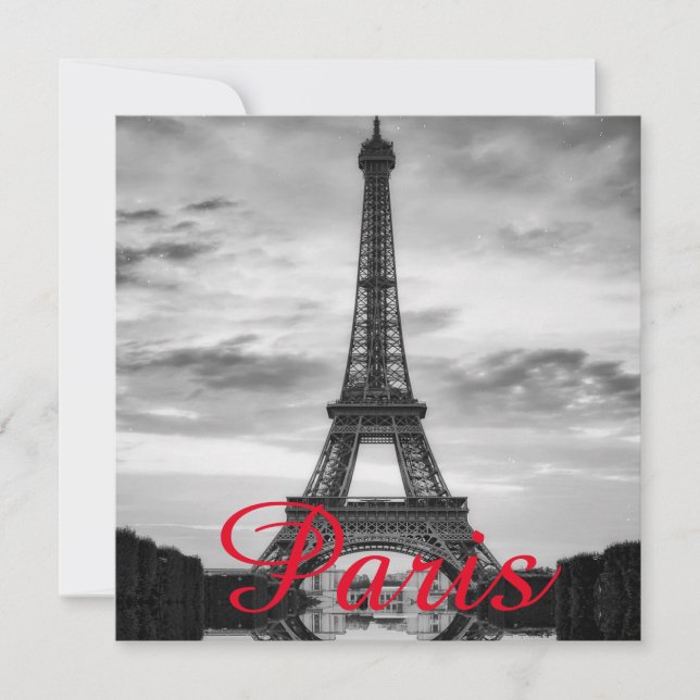 Black White Eiffel Tower Paris Love City Travel Card (Front)
