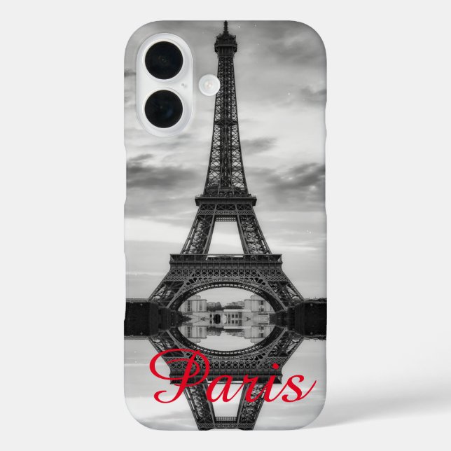 Black White Eiffel Tower Paris Love City Travel Case-Mate iPhone Case (Back)