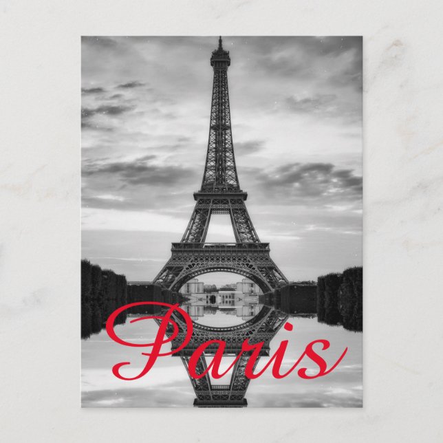 Black White Eiffel Tower Paris Love City Travel Holiday Postcard (Front)