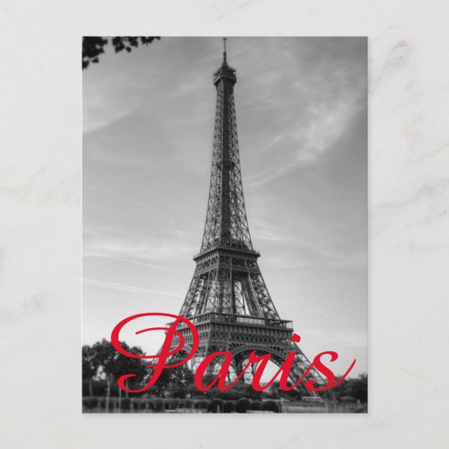 Black White Eiffel Tower Paris Love City Travel Postcard (Front)