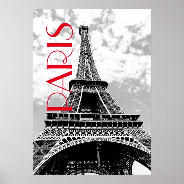 Black White Eiffel Tower Paris Travel Poster (Front)