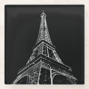 Black White Eiffel Tower Paris Travel Vintage Glass Coaster