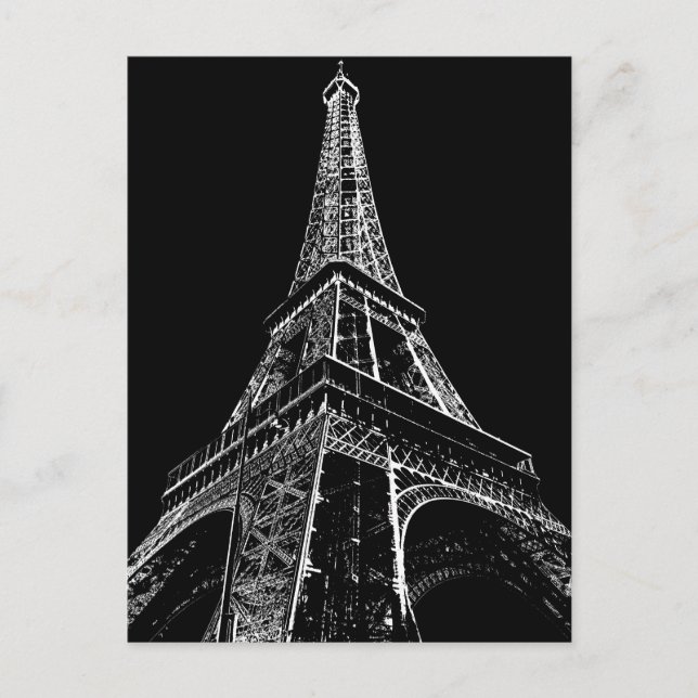 Black White Eiffel Tower Paris Travel Vintage  Postcard (Front)