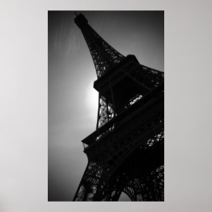 Black White Eiffel Tower Silhouette in Paris Poster