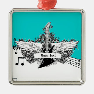 Black white electric guitar with wings ornament