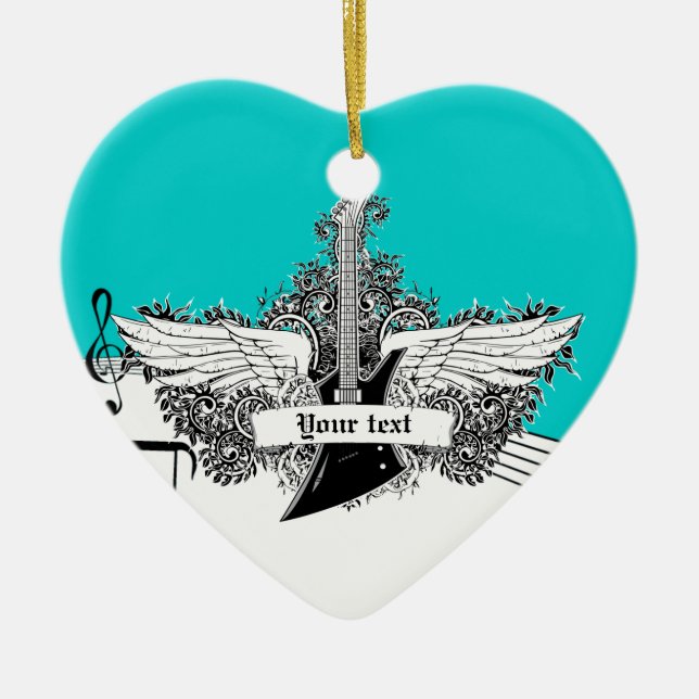 Black white electric guitar with wings ornament (Front)