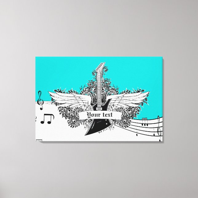 Black white electric guitar with wings print (Front)