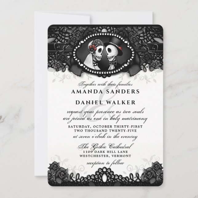Black White Elegance Skeletons - Together With Invitation (Front)