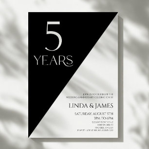 Black White Elegant 5th Wedding Anniversary Invitation