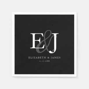Black & White Elegant Ampersand Monogram Wedding  Napkin