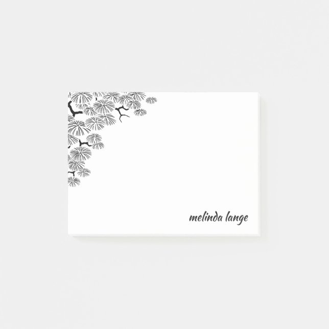 Black White Elegant Botanical Pine Branch Post-it Notes (Front)