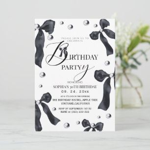 Black & White Elegant Bow Birthday Party  Invitation