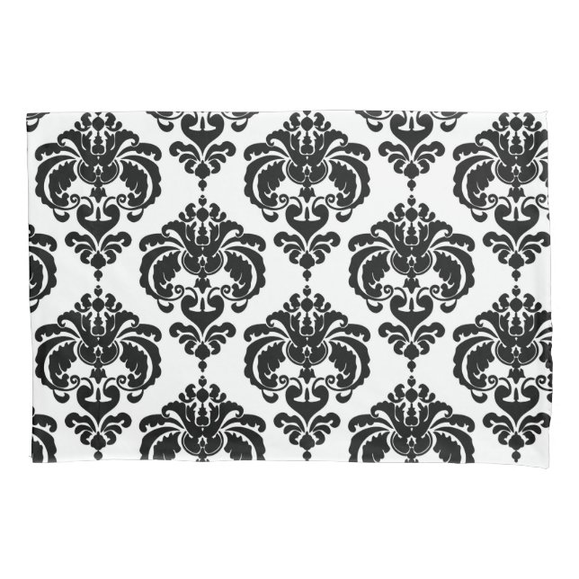 Black & White Elegant Chic Damask Pattern Pillowcase (Front)